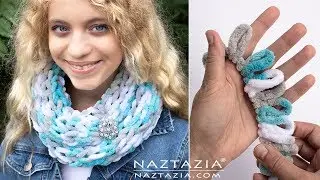 HOW to FINGER KNIT a LOOP YARN SCARF using Loop Yarns by Naztazia
