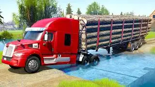 SpinTires: MudRunner GamePlay | Truck vs Extreme Broken Road with Speed Bumps 