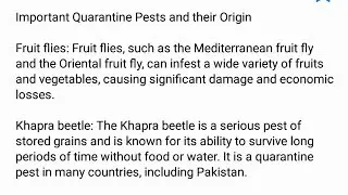Pests important to Quarantine and their Origin