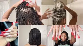 Washing Starter Mini Locs + Holloween Nails