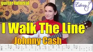 I WALK THE LINE Fingerstyle Guitar Tutorial with Full On-Screen TAB - Johnny Cash
