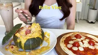 Home brunch 🍝Make pumpkin pasta, flower pizza, and dalgona coffee I Toast with cocoa powder