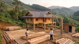 Successful man secretly built a spacious wooden house by hand for the girl he loves./@LyThiMan-kr9vc