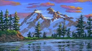 Как рисовать горы и снег на закате, используя акрил на холсте