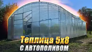 Прямостенная теплица 5 на 8 на фундаменте из бруса с автополивом