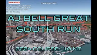 AJ Bell Great South Run 2024: fly over the 10 mi course! Video of the race path.
