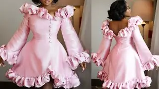How to Sew a Luxury Flared dress with Ruffles around the Sleeves Neckline and Hem.