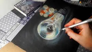 Рисунок пастелью. Рисую лампочку сухой пастелью.