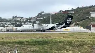 Air NZ Dash8 departing Wellington with vortices