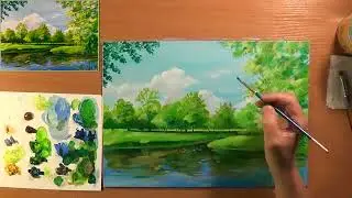 Как нарисовать летний пейзаж. Рисуем летний день. Рисуем лето.  Акрил