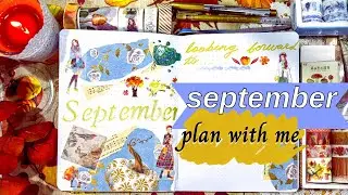 PLAN WITH ME SEPTEMBER 2021: blue and gold pumpkin theme [bullet journal spreads to prevent burnout]