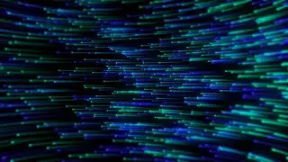 #abstract background with glowing blue and green light trails from space stars or particles  Digital
