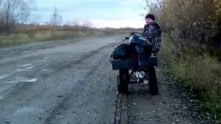 40 км. на мотоблоке нева мб 2 с проколотым колесом на тележке....
