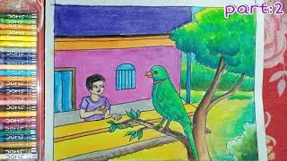 oil pastel scenery drawing| easy scenery drawing| village drawing | Sumit Dhar Art