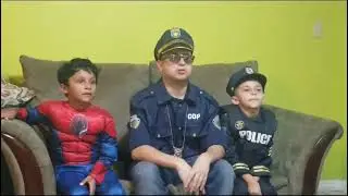 Holloween Costumes Police office and spider man
