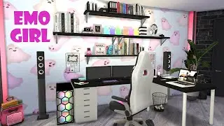 EMO GIRL'S BEDROOM 🤩 | Black & Pink | The Sims 4 | CC Speed Build
