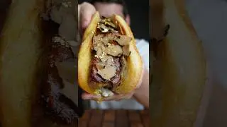 Foie gras hotdog with fig, truffles gold and morel sauce with bone marrow 🤌🏻#food #hotdog #foiegra