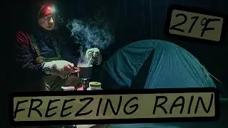 TENT Camping in FREEZING RAIN and SNOW