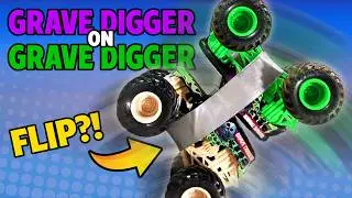 Grave Digger On Grave Digger Flip! - Monster Jam Toy Stunt Challenge #13