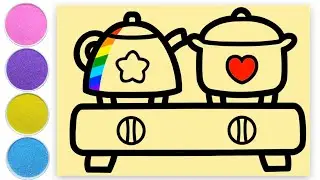 Sand Painting Stove, Kettle and Stock Pot|Drawing and Coloring for kids and toddlers