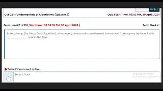 CS502 Quiz 1 Solution Spring 2024 || CS502 -  Fundamentals of Algorithm || VU Zone