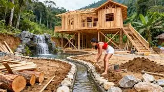 TIMELAPSE | Completing the Waterfall and Ditch for a 2 Story Wooden House | Farm Life