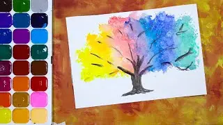 РАДУЖНОЕ ДЕРЕВО Акварелью | Как легко нарисовать дерево