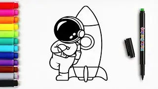 How to Draw a Astronaut | Cute Astronaut Lean Rocket Cartoon