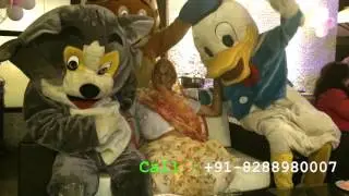 Old Indian Woman Enjoying Dance with Fun Cartoons