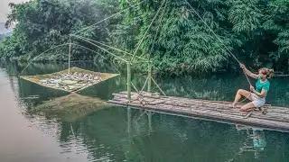 How to Make a Bamboo Fish Trap | Beautiful Girl Catches a Huge School of Fish.