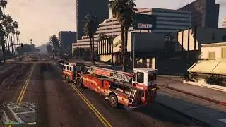 GTA V - FDLC Hook & Ladder Truck (Tiller Truck) early testing gameplay