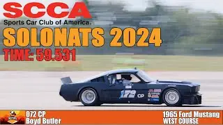 A 1965 Ford Mustang drives a 59.531 on West Course at SCCA Solonats 2024