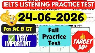IELTS LISTENING TEST 2026 | IELTS LISTENING PRACTICE TEST WITH ANSWERS 2026 | 24.06.2026