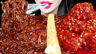 ASMR MOZZARELLA CHEESE STICKS, BLACK BEAN NOODLES, SPICY CHICKEN 짜장라면 치킨 먹방 EATING SOUNDS MUKBANG