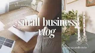 small business vlog | painting candlesticks & bookmarks, art market prep, and new product packaging