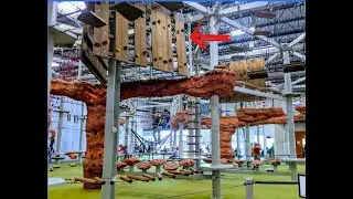 8 Year old crosses elevated rock wall