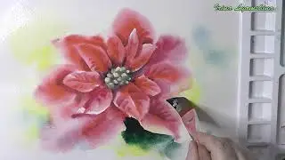 A quick sketch of the poinsettia in watercolor using angle flat  brushes
