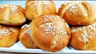The most delicious buns with sesame seeds for breakfast. Very soft tea rolls