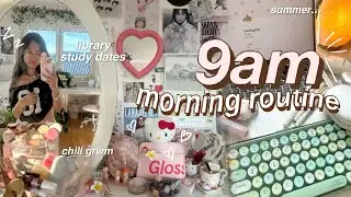 𓇼🩰🐚 9AM REAL *lazy* MORNING ROUTINE✧˚grwm vlog, study dates, aesthetic skincare- summer ୨ৎ 2024