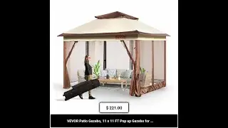 VEVOR Patio Gazebo, 11 x 11 FT Pop up Gazebo for 8-10 Person, with Mosquito Netting, Metal Frame,...