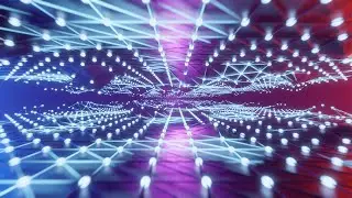 Geometric waves with blue iridescent neon lights on a dark background. Video Loop | 10 minutes