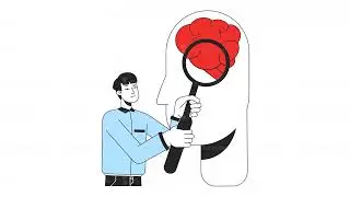 Male psychologist studying patient brain line 2D animation