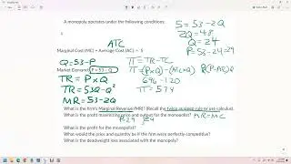 finding marginal revenue when given a demand and marginal cost function
