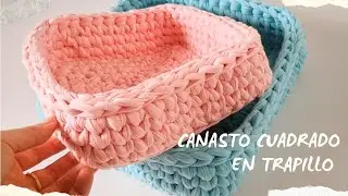 Canasto Cuadrado en trapillo - cesto cuadrado paso a paso  #crochetxxl #trapillo #totora #amarulove
