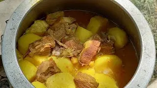 Bozbash at the stake.Azerbaijani dish on the fire.