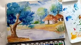 easy watercolor landscape using camel artist watercolor #art #painting #artist #watercolor