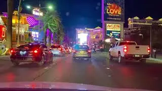 Driving Downtown Las Vegas and the Strip at night in January 2021