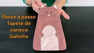 Como fazer tapete de caneca, mug rug de gatinho, na bordadeira, matriz grátis p/membros do canal