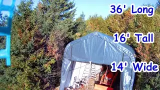 I Constructed this HUGE Portable Garage by myself 36' x 16' x 14' [ Shelter Logic ] Garage in a box