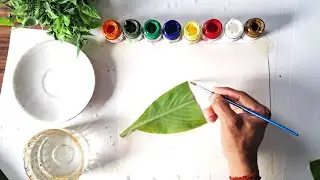 🌿 Half Real Half Painted Leaf | Realistic Acrylic Art Illusion|#art #artbox #leaf #trending #nature 
